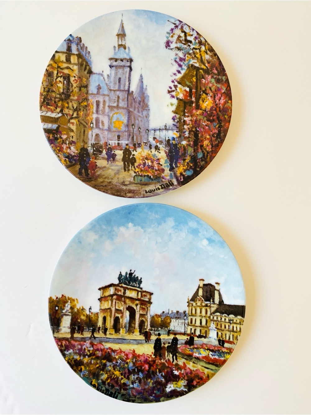 Limoges 2 Louis Dali Paris Cityscape Porcelain Plates AC972 CD702 8.5" Signed